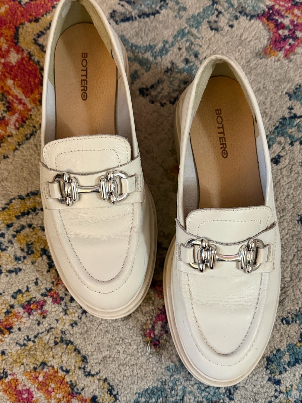 Cream Leather Loafers with Silver Bit Detail